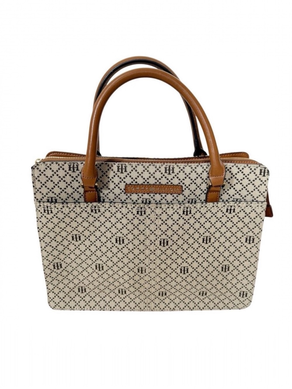 Tommy‎ Hilfiger Monogram Canvas Jacquard Quiet Luxury Tote Satchel Handbag Purse